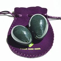 Jade Eggs 2-pcs Set Made of Real Nephrite Jade for Toning Kegel Muscles to Reduce Urinary Incontinence, Drilled for Beginners and Intermediate Users, Large & Medium 2-Size, Genuine Jade