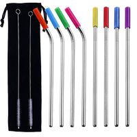 Fheaven (TM) Stainless Steel Drinking Straws Long Metal Drinking Straws + Cleaning Straws Brushes Set + Bag