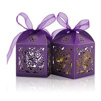 COTOPHER 100 Pack Love Heart Laser Cut Candy Boxes Wedding Party Favor Boxes Small Gift Boxes for Wedding Bridal Shower Baby Shower Birthday Party (100, Purple)