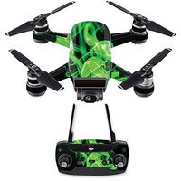 MightySkins Skin Compatible with DJI Spark Drone & Controller - Green Flames | Protective, Durable, and Unique Vinyl Decal wrap Cover | Easy to Apply, Remove, and Change Styles | Made in The USA