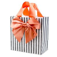 Hallmark Signature 7" Medium Gift Bag (Pink Bow on Glitter Stripes) for Birthdays, Valentines Day, Bridal Showers, Anniversary or Any Occasion