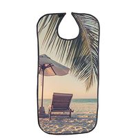 FUSHIDA Adult Bib for Eating, Extra Long & Water Resistant PVC Bibs, Washable Printing Cotton Cloth Cover for Disable Seniors, Adjustable Clothing Protector Bibs, Beach and Sunshine Color(FYH657)