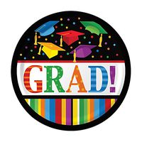 Creative Converting 18 Count Sturdy Style Paper Lunch Plates, 7", Graduation Fest, Multicolor