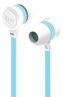 iLuv In-Ear High Performance Stereo Earphones with Mic for Hands Free Call, Volume Control Remote, Tangle-Resistant Flat Cable, Noise Isolation, Durable Design, and 3 Size Ear Tips(White Blue Neon)
