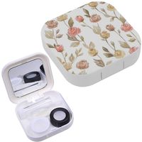 Portable Contact Lens Case Box Travel Kit Mirror + Bottle + Tweezers Container Holder [ Roses Buds ]