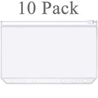 Onwon 10 Pieces Binder Pocket A6 Size 6 Holes Translucent Binder Zipper Folders Waterproof Binder Loose Leaf Bags EVA Pouch Plastic Document Filing Bags for 6-Ring Notebook Binder Loose Leaf Bags