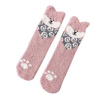 Merry Christmas! Unisex Socks,Leewos Cartoon Funny Xmas Coral Cat Paw Velvet Home Socks Floor Sockser Ankle Sock (Pink, Free Size)