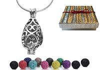 Premium AyaZen Teardrop Essential Oil Diffuser Necklace With Lava Stones Aromatherapy Locket Pendant Gift Set Chain & Multi-Colored Beads