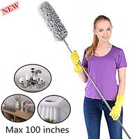 Microfiber Duster with Extension Pole(Stainless Steel),Cobweb Duster Extra Long 100 inches, with Bendable Head, Extendable Duster for Cleaning Ceiling Fan, Spider Webs, Furniture