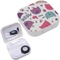 Portable Contact Lens Case Box Travel Kit Mirror + Bottle + Tweezers Container Holder [ Funny Cats ]