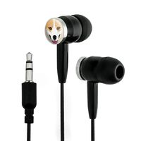 Pembroke Welsh Corgi Face Pet Dog Novelty in-Ear Earbud Headphones - Black