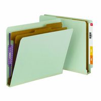 Smead End Tab Pressboard Classification File Folder with SafeSHIELD Fasteners, 2 Dividers, 2" Expansion, Letter Size, Gray/Green, 10 per Box (26810)