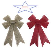 P2P Tis' The Season Christmas Holiday Decorative Festive Gold & Red Glittery Bows (Bonus: Canzonet Tags) ~ (1) Large Gold Bow (1) Large Red Bow Both Measuring 9x15 inches~ Bundle of 3