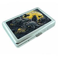 Hungry Wolf Moon Em1 Hip Silver Cigarette Case Id Holder Metal Wallet 4" X 2.75" RFID Protection
