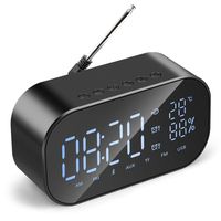Radio Alarm Clock with Bluetooth Speaker, Digital Alarm Clock for Bedroom with Temperature Humidity Display with USB port Compatible iPhone/iPad/iPod/Android and Tablets, Black