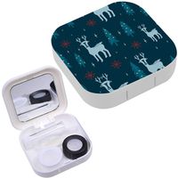 Portable Contact Lens Case Box Travel Kit Mirror + Bottle + Tweezers Container Holder [ Reindeer Night Christmas ]