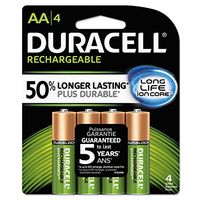 Duracell NLAA4BCD Rechargeable NiMH Batteries with Duralock Power Preserve Technology, AA, 4/Pack