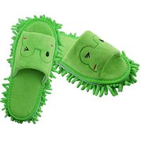 Ozzptuu Cartoon Comfortable Open Toe Dust Mop Slippers Floor Cleaning Tool Microfiber Detachable Washable Cleaning Slipper for Women Men (Green Frog, Women 7-10/Men5-8)