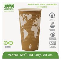 Eco Products EPBHC20WA World Art Renewable Resource Compostable Hot Drink Cups, 20 oz, Tan, 1000/Carton