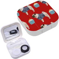Portable Contact Lens Case Box Travel Kit Mirror + Bottle + Tweezers Container Holder [ Polygon Art Pug Dog Cupcake ]