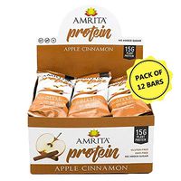 Amrita Gluten-free Plant-based Vegan Apple Cinnamon Protein Bar, Non-GMO, Dairy-free, Pack of 12