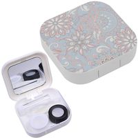 Portable Contact Lens Case Box Travel Kit Mirror + Bottle + Tweezers Container Holder [ Elegance Flowers Leaf ]