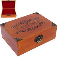 WINGOFFLY Large Wooden Treasure Box Trunk Box Stash Boxes for Jewelry Storage Cards Collection Gifts and Home Decoration, Vintage