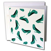 3dRose High Heel Shoes Print Teal Cheetah - Greeting Cards, 6 x 6 inches, set of 12 (gc_57149_2)