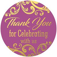 Thank You for Celebrating with us Stickers Seals Labels (Pack of 120) Stunning Gold Foil Stamping 2" Large Round - Purple