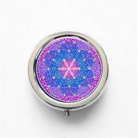 RhyNSky Flower Of Life Mini Portable Pocket Pill Box Case Holder for Purse, 3 Compartments, Silvery, C1538