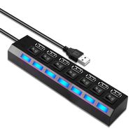 Multi Port USB Splitter, 7 in 1 USB 2.0 Hub with High Speed Individual ON/Off Switches with LEDs
