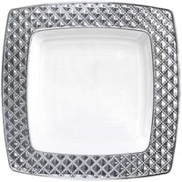 Set of 40 Disposable Square Dinner Plates Bundle Combo | Premium Quality Firm White Plastic | Elegant Designed Diamond | Bulk Qty 20x 10.75'' Dinner Plates + 20x 7.6'' Salad Plates (silver)