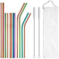 Reusable Metal Straws, 10-Pack Stainless Steel Straw with 8.5in and 10.5in Long Design, with 2 Pack Long Cleaning Brush (Rainbow color & Rose Gold)