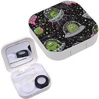 Portable Contact Lens Case Box Travel Kit Mirror + Bottle + Tweezers Container Holder [ Cartoon Green Alien ]