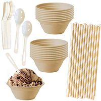 Compostable Ice Cream Sundae Kit - 8 Ounce Plant Fiber Compostable Bowls - Biodegradable TPLA Spoons - Kraft Paper Straws - 16 Each - Outside the Box Papers Brand