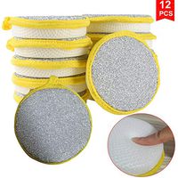 CAMSTIC Dual Action Kitchen Microfiber Scouring Scrubber+Cleaning Sponge for Dishes and Pots, 12 PCS (Yellow (Updated))
