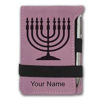 Mini Notepad, Menorah, Personalized Engraving Included (Pink)