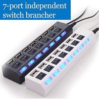 Geciea 7 Ports LED USB Adapter Hub Power on/Off Switch for PC Laptop Hubs, White