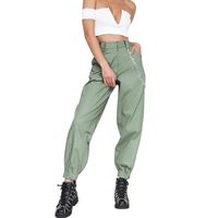 Minisoya Women Cargo Pants Slacks Casual Harem Baggy Hip Hop Dance Outdoor Jogging Sweatpants Trousers with Chain (Green, M)