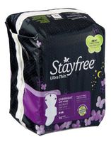 Stayfree Ultra Thin Pads Overnight With Wings , 14 CT (Pack of 8)