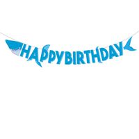 Happy Birthday Banner Decorations Shark Theme for Kids, Pre-Assembled Bday Sign Party Supplies Wall Decor, Unique Birthday Decorations for Boys Girls Adults Banner