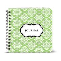 Spiral-bound Journal - 7.25" Square - Damask Design - Green