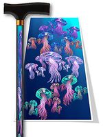 Adjustable Stylish T Handle Aluminum Walking Cane Self Adjusting Under Sea Jellyfish Design