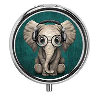 LINARTS Pill Case, Round Pill Box Compact Three Compartment Medicine Tablet Organizer for Pocket Purse Traveling - Cute Elephant