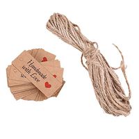 WCIC Gift Tags with Twine, 200Pcs Kraft Paper Handmade with Love Rustic Wedding Favor Label 1.97" x 0.79"