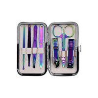 7 pcs Professional Stainless Steel Chameleon Portable Travel Grooming Kit Finger & Toe Nail Care Nail Scissors Fashion Leather Case in Gift Box (Multicolored)