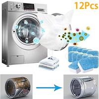 Washing Machine Cleaner Effervescent Tablets, Solid Washer Deep Cleaning Tablet, Triple Decontamination Remover with Natural Biological Formula, for Front and Top Load Washers, 12Pcs