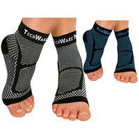 TechWare Pro Ankle Brace Compression Sleeve - Relieves Achilles Tendonitis, Joint Pain. Plantar Fasciitis Sock with Foot Arch Support. 2 Pair Bundle Black & Blue S/M Size