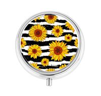 Dynippy Pill Case Pill Box Pocket 3 Compartment Medicine Case Round Vitamin Pill Organizer for Pocket Purse and Travel - Sunflower