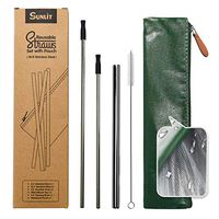 Sunlit All-in-One Eco-Friendly Reusable Straws with Carrying Case - 8.5”-10.5” Stainless Steel Smoothie Straws Long/Thick, Waterproof Pouch, Silicone Tips and Cleaning Brush- for 20-30oz Yeti Cup
